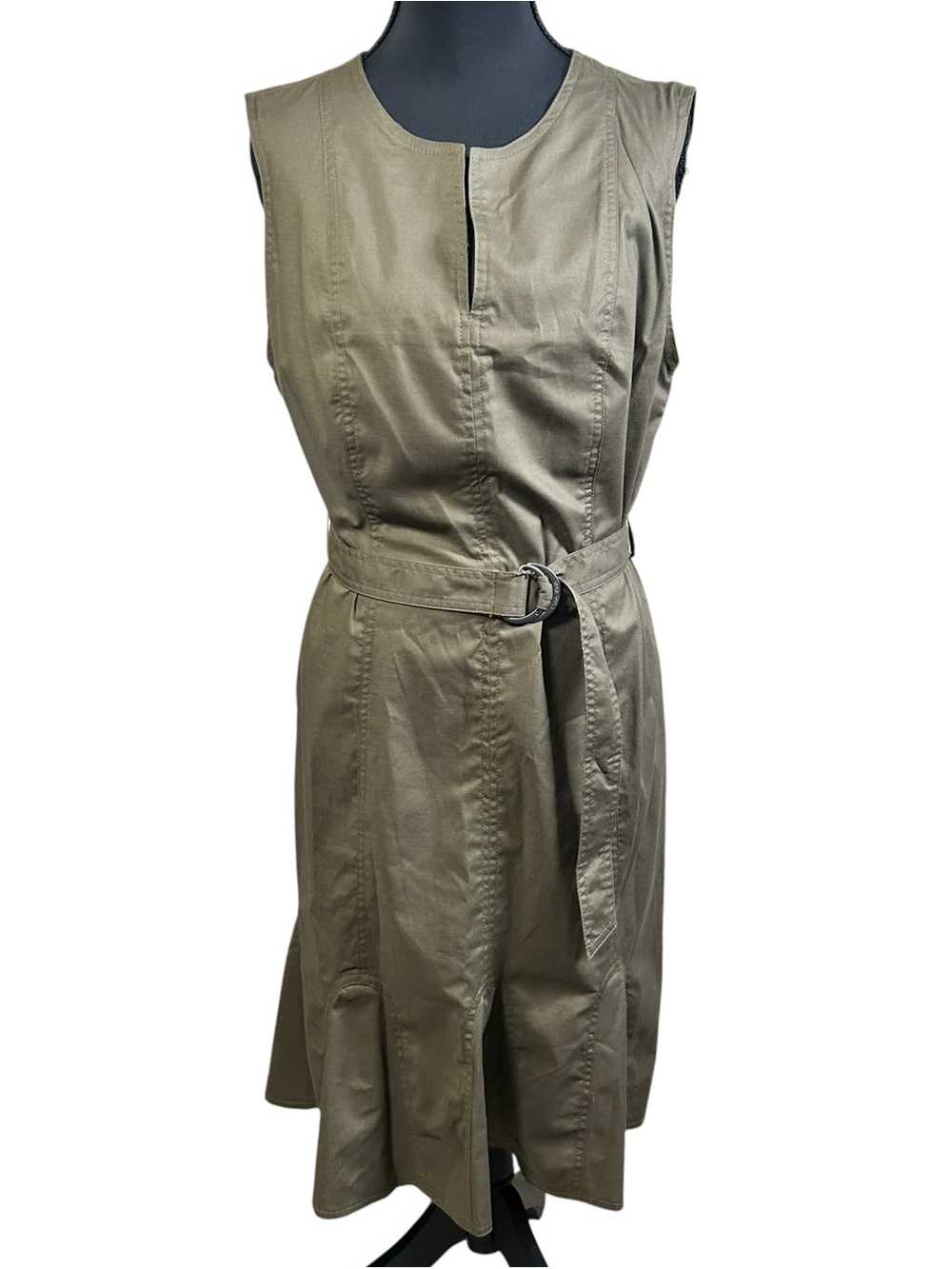 Calvin Klein Olive Green Sleeveless D-Ring Belt Midi Dress Size 8 NWT
